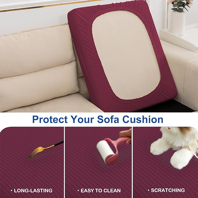 Water Resistant Sofa Cushion Slipcovers, Stretch Sofa Seat Cushion Covers Replacement Furniture Protector, Washable Christmas Decoration (Large, Wine)
