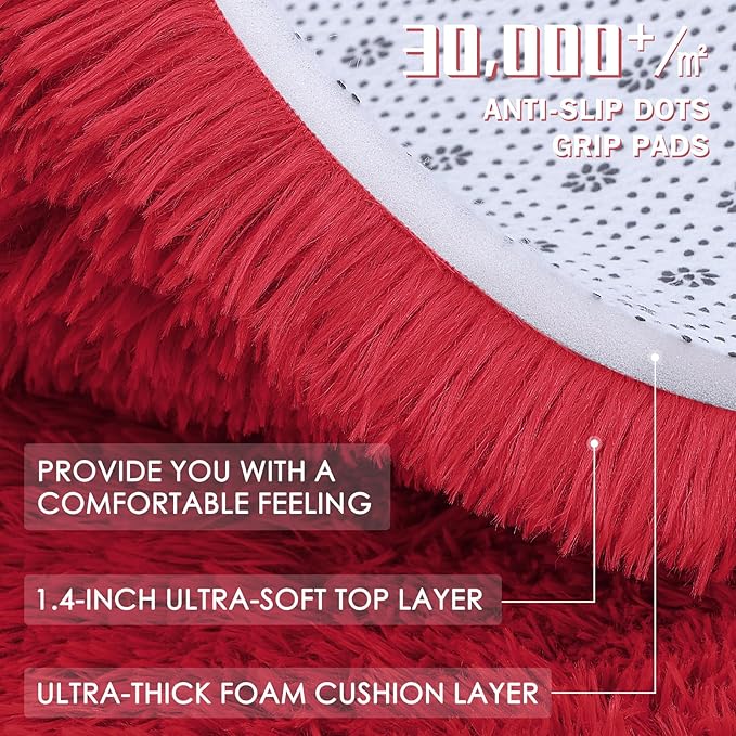 OLANLY 2x8 Machine Washable Runner Rugs for Hallway, Soft Fluffy Shaggy Bedside Rugs for Bedroom, Living Room, Indoor Floor Carpet for Kids Girls and Boys, Nursery Rooms, Home Decor Aesthetic, Red