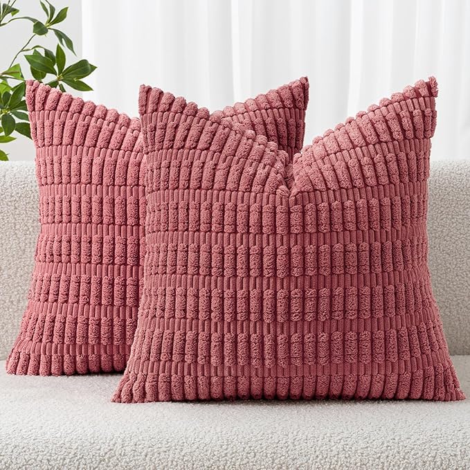 MIULEE Pack of 2 Corduroy Decorative Throw Pillow Covers 20x20 Inch Soft Boho Striped Pillow Covers Modern Farmhouse Home Decor for Sofa Living Room Couch Bed Cranberry Red
