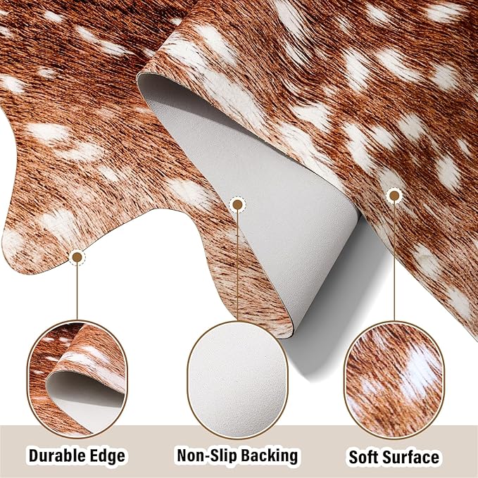 AROGAN Premium Deer Print Rug 6.2x7 Feet, Machine Washable Faux Fur Rug, Non-Slip Animal Print Hide Deer Skin Area Rug for Bedroom Living Room Home Decor