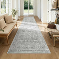 2x8 Washable Runner Rug: Moroccan Geometric Boho Rug Farmhouse Non Slip Stain Resistant Rugs Low Pile Soft Carpet for Porch Kitchen Laundry Room Living Room Bedroom (Grey,2'x8')