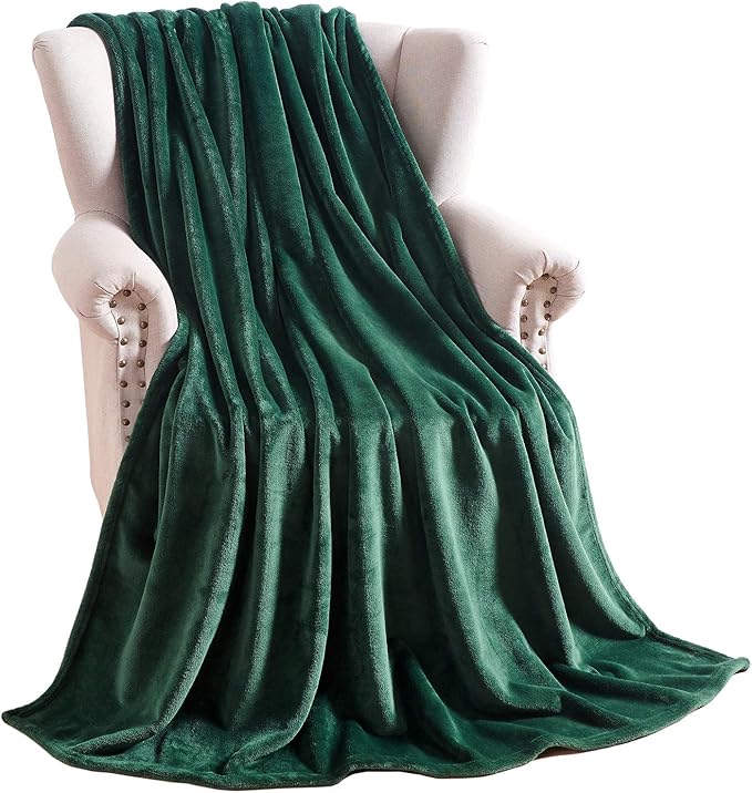 TASTHROW Large Flannel Fleece Throw Blanket, 60×80 Inch - Cozy Lightweight Thick Blanket - All Seasons Suitable for Women, Men and Kids (Dark Green)