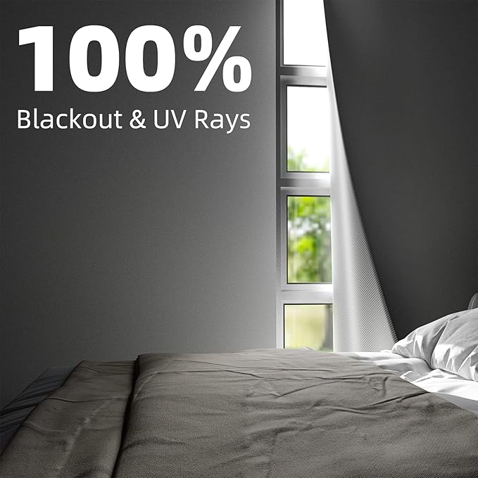 NIGHTON Portable Blackout Curtains 40"×59", Strong Hook and Loop Tape Strips with Adhesive, Cuttable Blackout Window Cover, 100% Black Out Material Blinds for Baby Nursery or Travel - White - 09