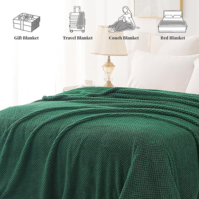 Whale Flotilla Twin Size Fuzzy Fleece Blanket for Bed, 60x80 Inch Fluffy Warm Soft Jacquard Blankets for All Season, Lightweight and Cozy, Deep Green