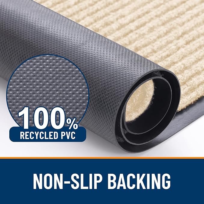 OLANLY Front Door Mat Indoor Outdoor Entrance, 2-Pack 59 x 23 Inch, Waterproof Heavy Duty Doormat, Fade Resistant, Low Profile, Easy Clean Patio Porch Welcome Floor Mats for Entry, Beige