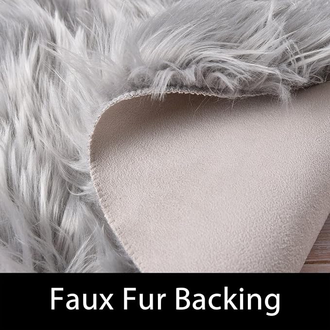 Latepis Round 3ft Small Fur Rug Grey Fluffy Faux Sheepskin Cute Circle Rugs for Bedroom Washable Furry Rug Home Décor