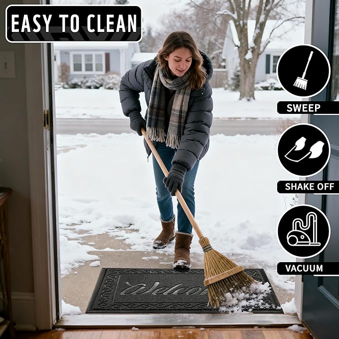 Yimobra Welcome Mat, Heavy Duty Durable Door Mats for Home Entrance Outdoor Indoor, Front Doormat for Outside Patio Floor Entry Porch Garage Office, Waterproof, Low Profile, 29.5 x 17, Black