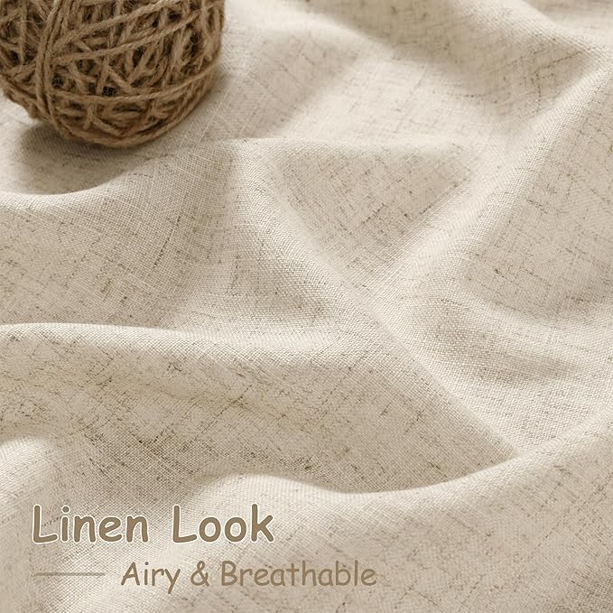 Nanspring Beige Linen Curtains 63 inches Long for Bedroom Back Tab Sheer Beige Curtains Modern Farmhouse Coastal Decor Cotton Textured Gauze Curtain for Bathroom 2 Panel Set 38x63