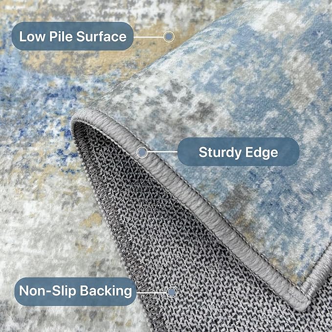 BEIMO Area Rugs 9x12 for Living Room Bedroom, Large Modern Abstract Machine Washable Soft Blue Cream Rug, Floor Carpet with Non Slip Backing for Dining Room