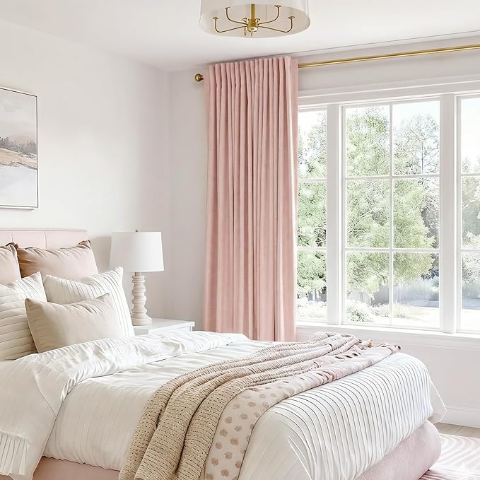 100% Blackout Shield Linen Blackout Curtains for Bedroom 96 Inches Long, Back Tab/Rod Pocket Living Room Drapes, Thermal Insulated Blackout Curtains 1 Panel Set, 100" W x 96" L, Blush Pink
