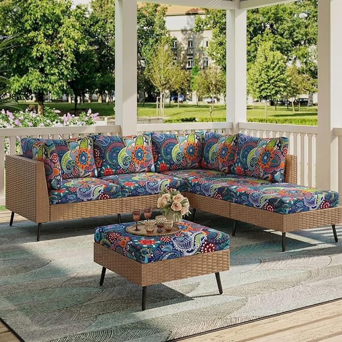 hyha Printed Couch Cushion Covers, Floral Sofa Covers Washable for 2 Cushion Couch, Stretch Pattern Outdoor Cushion Covers for Patio Furniture with Elastic Bottom(2 Packs, Paisley)