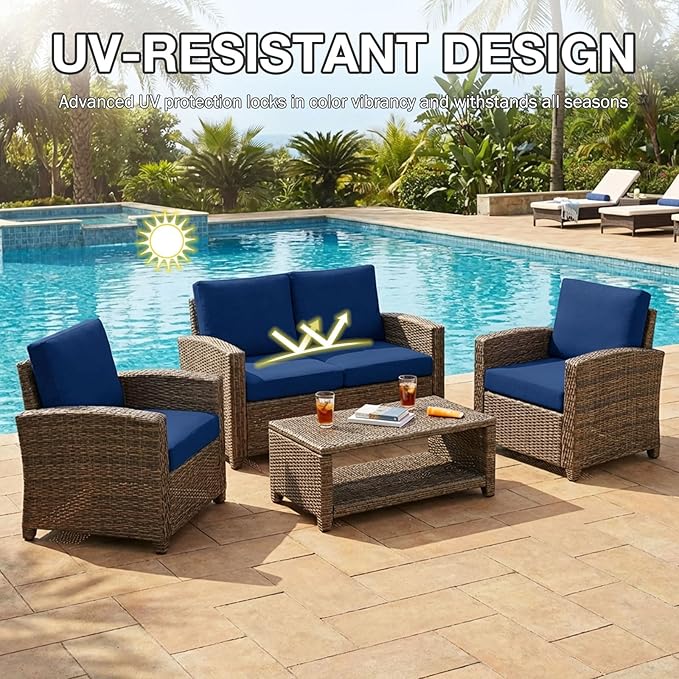 hyha 4Pcs Patio Cushion Covers, Stretch Outdoor Couch Cushion Covers Replacement, Washable Outdoor Chair/Sofa Slipcovers for Patio Furniture Cushions Protector with Elastic Bottom(Navy,Cover Only)