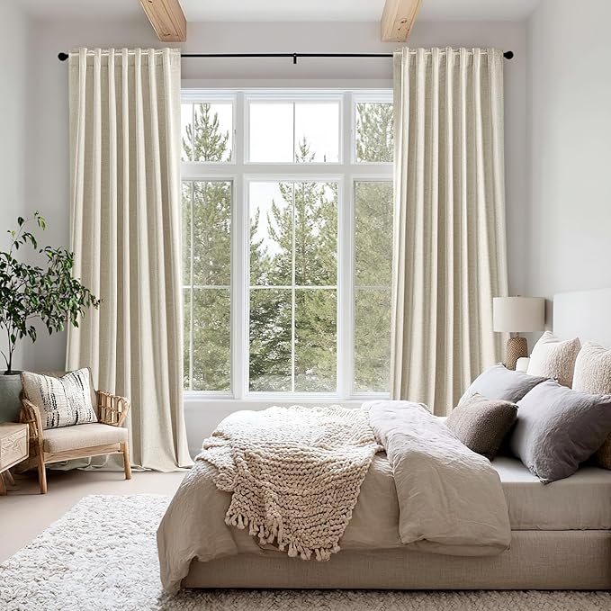 MIULEE 100% Blackout Linen Curtains for Bedroom, Cream Solid Luxury Decor Thermal Insulation Room Darkening Drapes for Living Room Nursery Back Tab Rod Pocket 42 x 63 Inches, 2 Panels