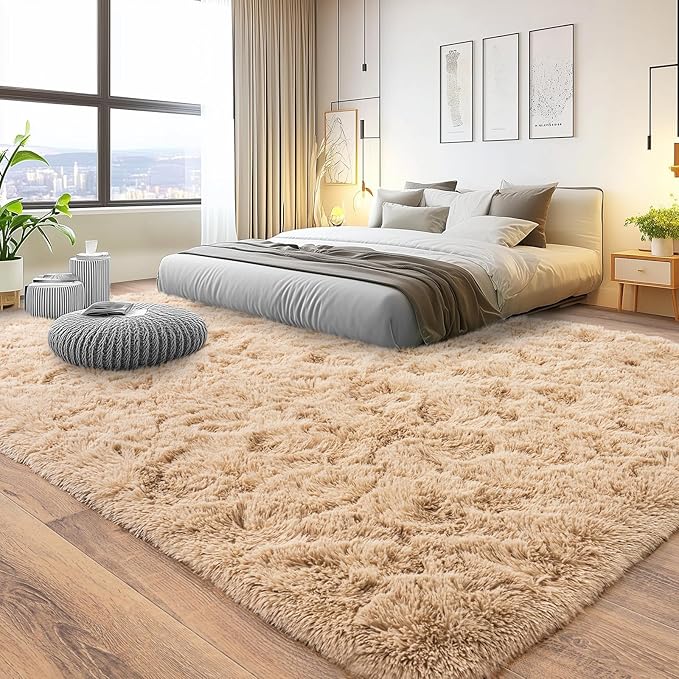 Pionblank Large Area Rug for Living Room 10x14, Fuzzy Modern Shag Rug, Fluffy Plush Non Slip Soft Furry Carpet for Bedroom Kids Room Nursery Teens Dorm Home Decor, Camel
