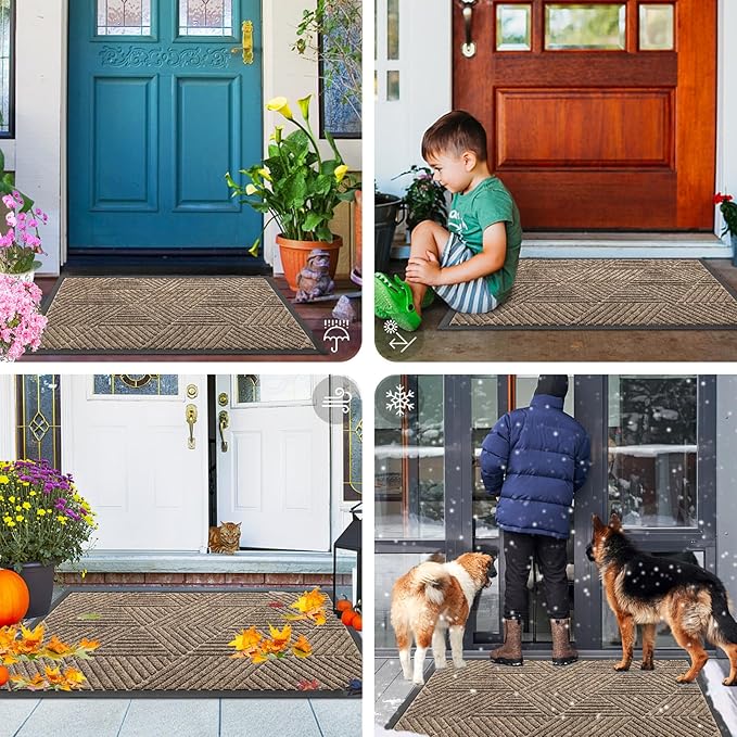 Smiry Front Door Mat Outside Entrance, Heavy Duty Sturdy Natural Rubber Doormat, Trap Dirt and Moisture, Easy Clean Low Profile Welcome Floor Mats for Indoor Outdoor Entry, 35X23 Inch, Taupe