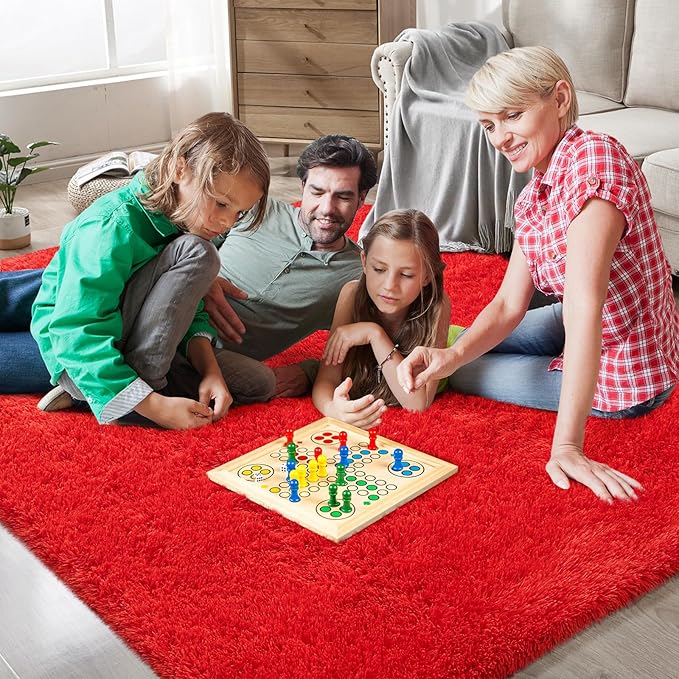 Red Shag Area Rugs for Bedroom Living Room,Ultra Soft Fluffy Christmas Area Rugs 4X6 for Dorm, Indoor Carpet Nursery Rugs for Kids Girls Room Home Decor,Red