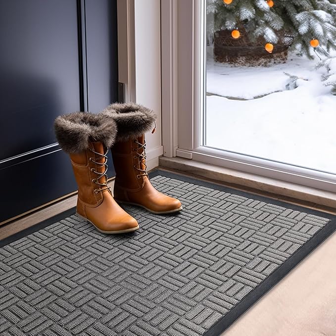 Mibao Front Door Mat, Heavy Duty Durable Welcome Mat for Outdoor Indoor, Dirt Trapper Waterproof Super Absorbent Door Mat for Entryway Outside Patio Porch, 29.5" x 17", Light Grey