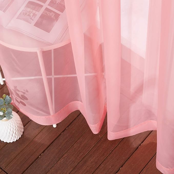 NICETOWN Coral Sheer Curtains L63 inches - Grommet Lightweight Gauzy Textured Sheer Panels Window Treatment for Girl/Daughter's Bedroom (W54 x L63, Coral, 2 PCs)