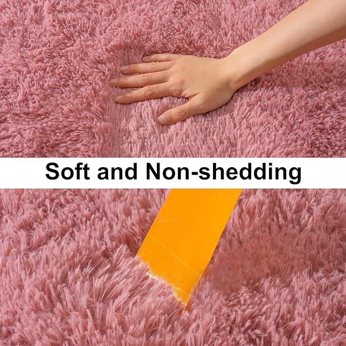 Soft Runner Rugs for Bedroom Hallways, 2x6 Blush Pink Fluffy Shag Throw Area Rug Non Slip for Bedside Dorm, Long Shaggy Furry Carpet for Nursery Living Room