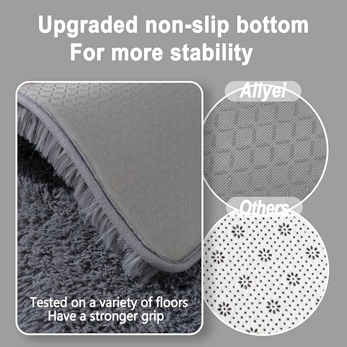 Ultra Soft Runner Rugs for Bedroom Hallways with Upgraded Non-Slip Rubber Backing & Thick Memory Sponge, 2x8 Feet Fluffy Shag Throw Area Rug for Bedside Dorm Dark Grey