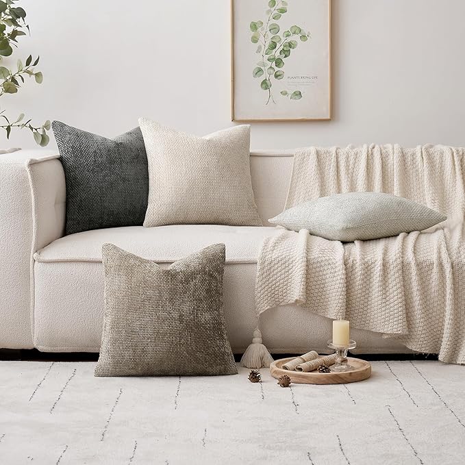 MIULEE Pack of 2 Couch Throw Pillow Covers 16x16 Inch Dark Gray Modern Boho Accent Decorative Pillow Covers Soft Chenille Farmhouse Cushion Covers for Home Decor Bed Sofa Living Room