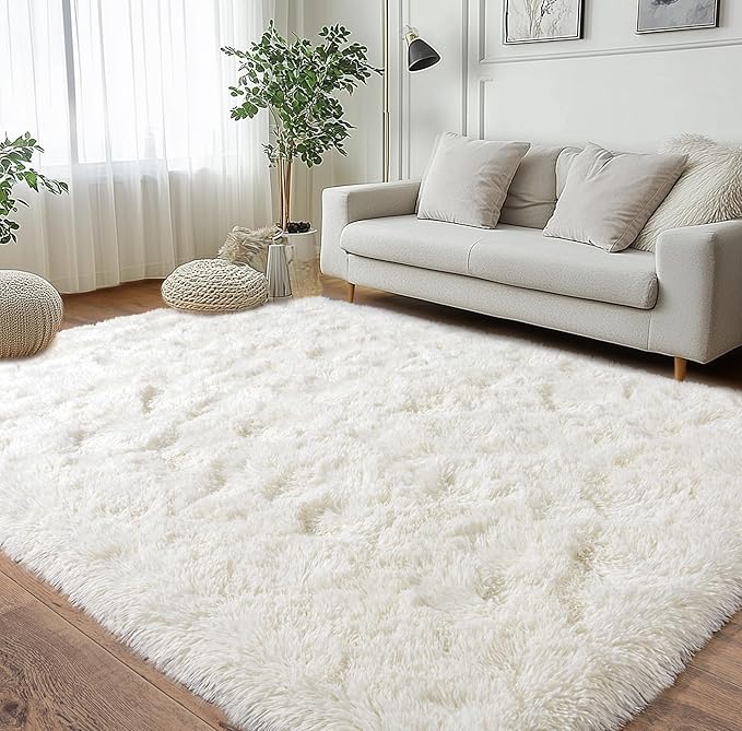 Pionblank Super Fluffy Area Rug for Bedroom 5x7, Modern Indoor Shag Carpet, Soft Plush Non Slip Rugs for Living Room Kids Room Cloakroom Home Decor, Cream White