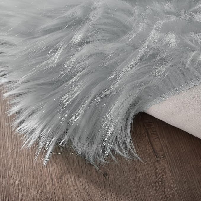 Goolela Grey Sheepskin Area Rug 10x12 Gray Fluffy Fuzzy Furry Carpet for Living Room Bedroom Faux Fur Plush Shaggy Washable Rectangle