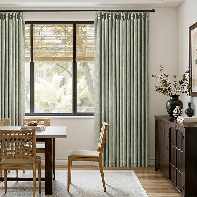 MIULEE Pinch Pleated Thick Linen Curtains 84 Inches Long 2 Panels for Living Room Bedroom, Linen Textured Memory Trained Drapes Pleat Back Tab Light Filtering Sage Green Window Curtains with Hooks
