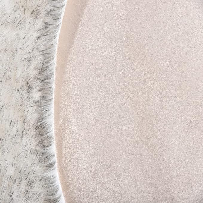 ORINOVA Grey and White Plush Machine Washable Area Rugs for Bedroom Small Circle Furry Faux Sheepskin Fur Rug for Living Room Nursery Round Rug 3ft