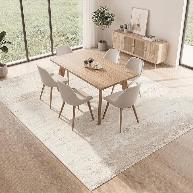 Washable Rugs 8x10 Area Rugs for Living Room- Modern Abstract Rugs for Bedroom,Dining Room, Large Soft Low Pile Carpet with Non Slip Rubber Backing,Neutral Accent Nursery Rug(Light Brown Beige)