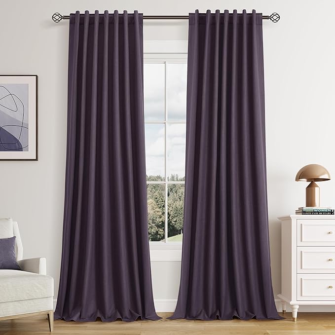 Guken 100% Blackout Curtains 84 Inch Length 2 Panels Set for Living Room Bedroom Back Tab Thermal Insulated Black Out Linen Drapes Room Darkening Window Curtains 84 Inches Long,Plum