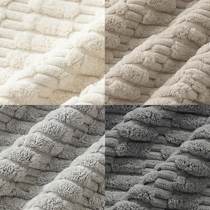 Fancy Homi Set of 4 Grey and White Decorative Throw Pillow Covers 20x20 Inch for Couch Bed Chair, Modern Farmhouse Boho Room Decor, Soft Fuzzy Double Sided Corduroy Textured Striped Cushion Case 50cm