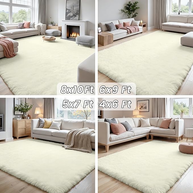 6x9 Area Rugs for Living Room Rug: Soft Fluffy Shag Cream White Rugs for Bedroom, Non-Slip Large Fuzzy Plush Rug Indoor Floor Carpet for Nursery Kids Boys Girl Room, Dorms, Playroom, Modern Home Decor