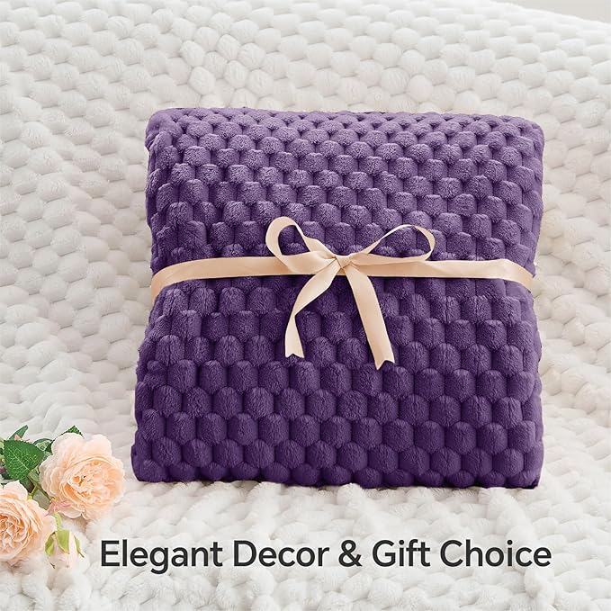 BEDELITE Fleece Blanket Twin Size for Bed Couch, 3D Jacquard Decorative Purple Throw, Soft and Cozy Warm Plush Fuzzy Blanket All Seasons Suitable, 60x80Inches