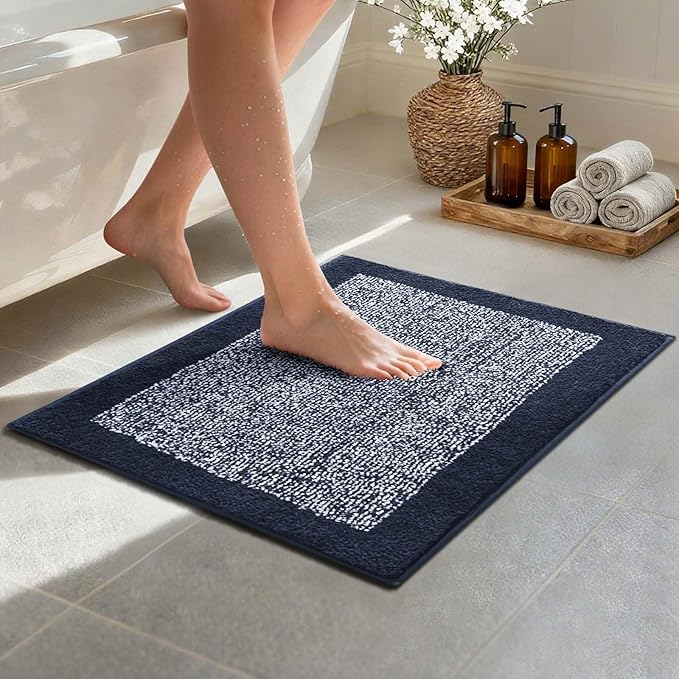 Bathroom Rugs 24x17 Non Slip Washable, Dark Blue Bath Mat for Bathroom Floor Tub, Soft Absorbent Quick Dry Mats for Shower, Bathtub,Home Decor
