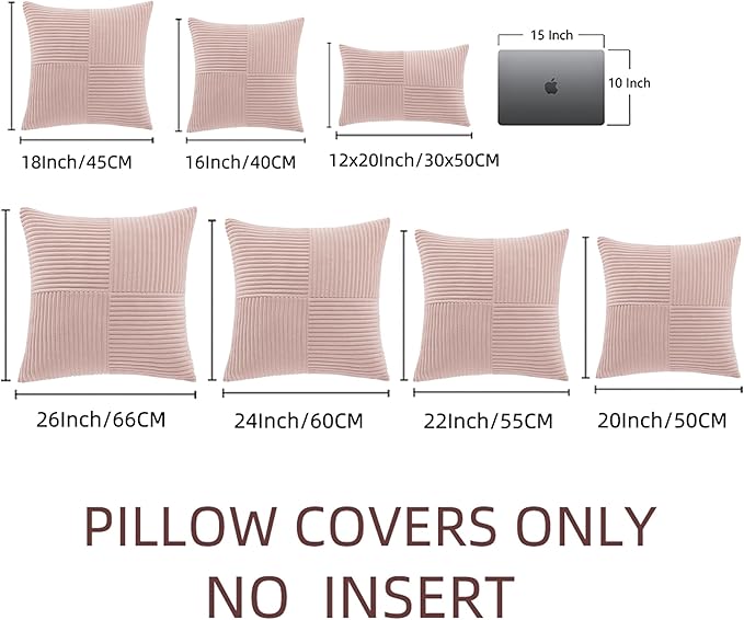 Fancy Homi 2 Packs Blush Pink Decorative Throw Pillow Covers 22x22 Inch for Living Room Couch Bed Sofa, Rustic Farmhouse Boho Home Decor, Soft Corss Corduroy Patchwork Accent Cushion Case 55x55 cm