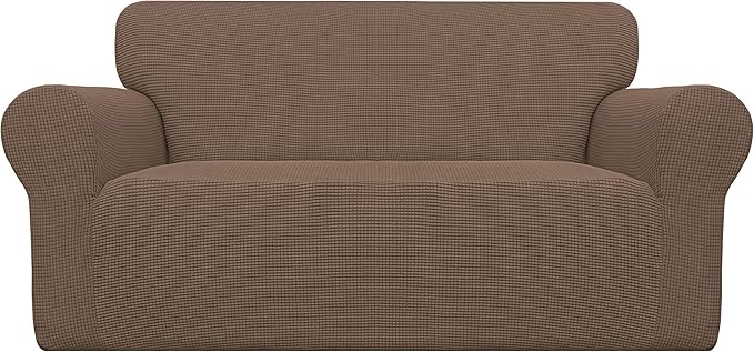 Easy-Going Stretch Oversized Loveseat Slipcover 1-Piece Sofa Cover Furniture Protector Couch Soft with Elastic Bottom for Kids Polyester Spandex Jacquard Fabric Small Checks Brown