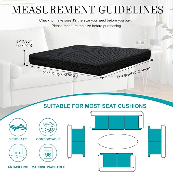 12Pcs Stretch Patio Cushion Covers,Outdoor Couch Covers Replacement,Outdoor Couch & Sofa Slipcovers,for Patio Furniture Cushion Covers,Washable Reusable Furniture Protector (Black,Cover Only)