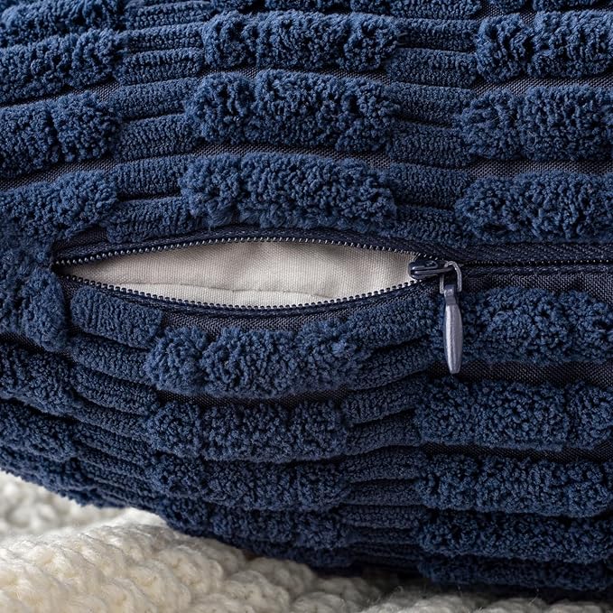 MIULEE Pack of 2 Corduroy Decorative Lumbar Throw Pillow Covers 20x12 Inch Soft Boho Striped Pillow Covers Modern Farmhouse Home Decor for Summer Coastal Sofa Living Room Couch Bed Dark Blue