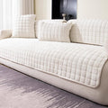 Velvet Couch Cover, Washable Sectional Sofa Cover, Anti Slip Sofa Slipcover for 3 Cushion Couch Sofa L Shaped Armrest Backrest, Furniture Protector Covers for Pets Kids(White, Only 1 PCS)