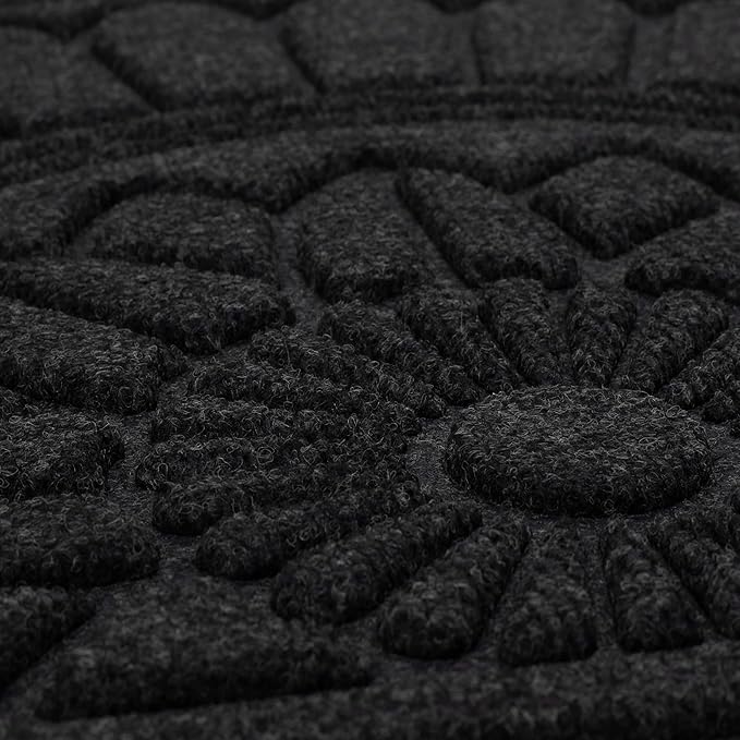 Mohawk Home Entryway Door Mat 2' X 3' All Weather Outdoor Non Slip Recycled Rubber Doormat, Rope Impressions Black
