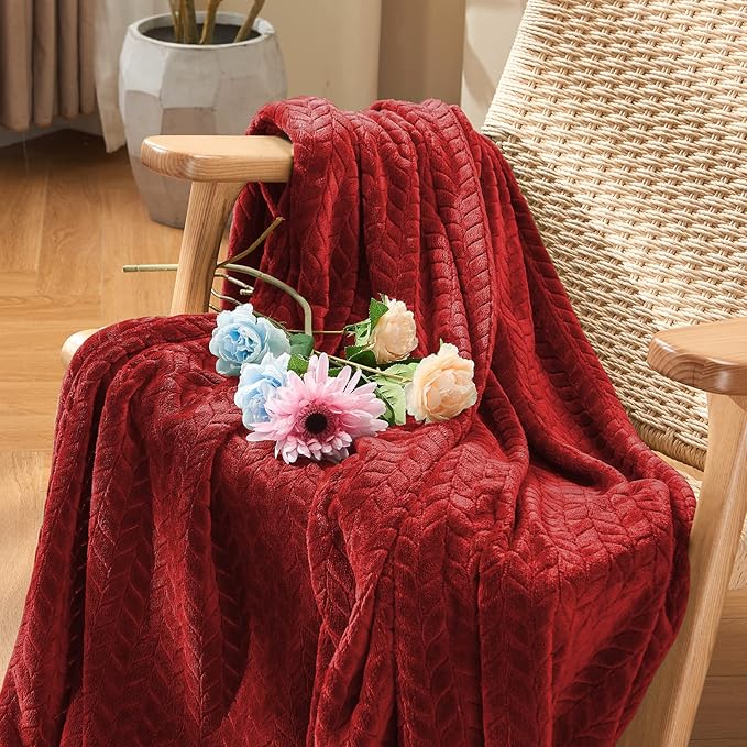 inhand Fleece Throw Blanket, Super Soft Fuzzy Blanket for Couch Sofa Bed Office, Cozy Plush Fleece Blanket Throw Size, Washable Lightweight Flannel Blankets Throw for All Season(50”x60”,Burgundy)