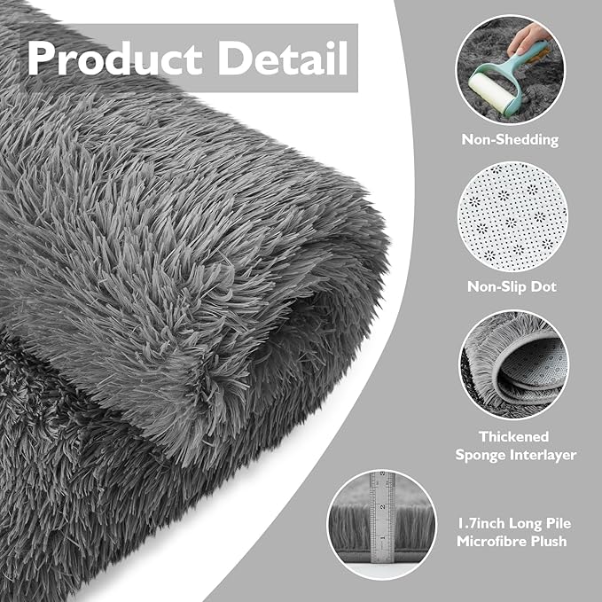 2x3 Fluffy Area Rugs for Bedroom Living Room,Small Soft Shag Fuzzy Rug Non-Shedding Indoor Plush Carpet for Kids Bedroom Nursery Dorm Home Decor,Deep Grey