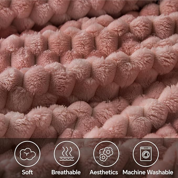 BEDELITE Fleece Twin Blanket for Couch & Bed - 3D Jacquard Decorative Dusty Pink Blankets, Super Soft and Cozy Warm Fuzzy Blanket All Seasons Suitable, 50x60Inches