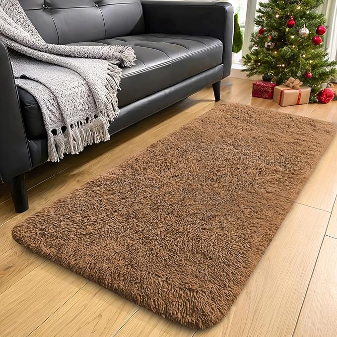 OLANLY 2x4 Machine Washable Runner Rugs for Hallway, Soft Fluffy Shaggy Bedside Rugs for Bedroom, Living Room, Indoor Floor Carpet for Kids Girls and Boys, Nursery Rooms, Home Decor Aesthetic, Khaki