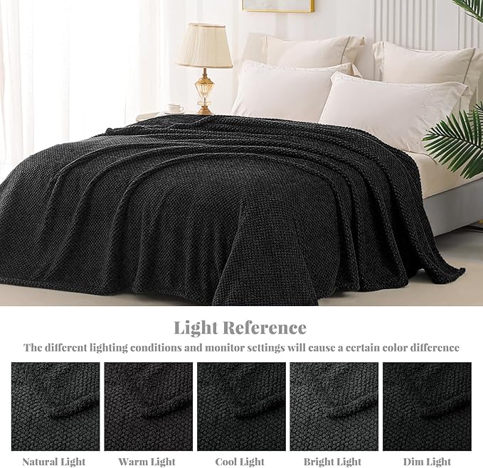 Whale Flotilla Extra Large Fuzzy Fleece Throw Blanket for Couch, 50x70 Inch Fluffy Warm Soft Jacquard Blankets for All Season, Lightweight and Cozy, Black