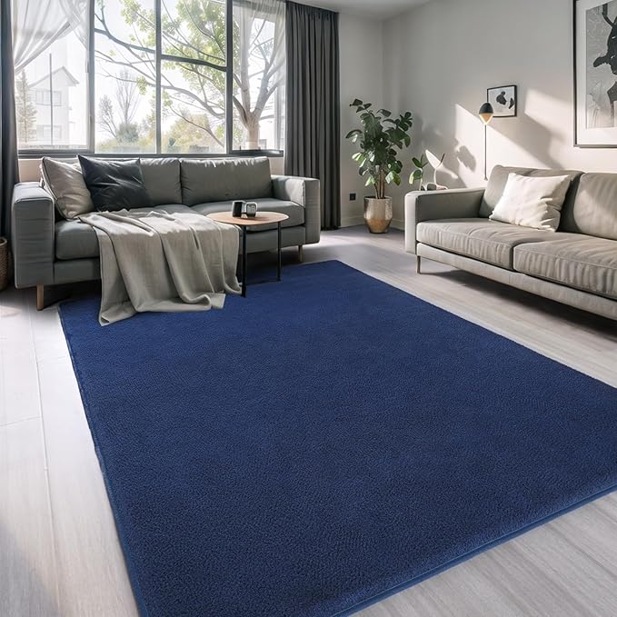 AROGAN Modern Shag Area Rug for Bedroom, 4x6 Feet Washable Rugs for Living Room, Indoor Floor Carpet, Plush Memory Foam Bedside Rugs for Kids Girls Teens Room Low Pile, Navy Blue