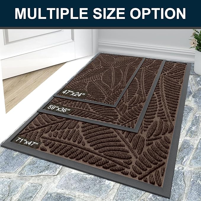Colorxy Waterproof Doormat, Sturdy Natural Rubber Front Door Mats, Non Slip Low Profile Indoor Outdoor Entrance Mat, Stain Resistant Easy Clean Floor Mat for Patio or Entryway, 47''x24'', Dark Brown