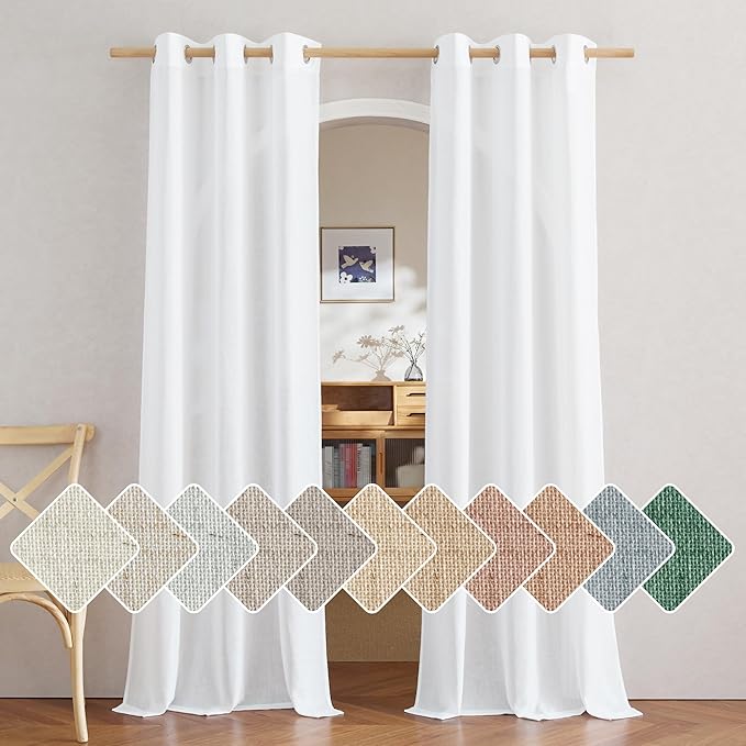 NICETOWN White Linen Bedroom Curtains 84 inches Long, Grommet Thick Linen Blend Window Treatments Privacy Assured with Light Filtering for Living Room, W42 x L84, 2 Panels