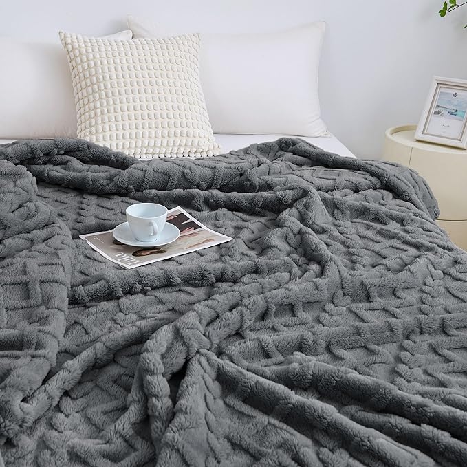 Aganear Blanket Queen Size - Washed Fuzzy Cozy Soft Lightweight Blankets for Couch, Sofa, Bed, Office, Breathable and Skin-Friendly Blanket for All Season Accessories(90"x90", Gray)